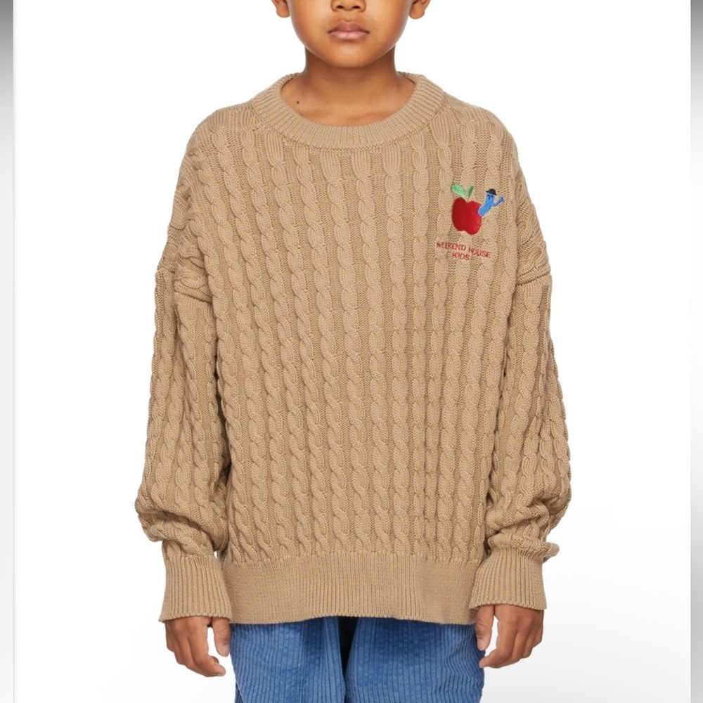 Weekend House Kids Kids Tan Cable Knit Apple Sweater